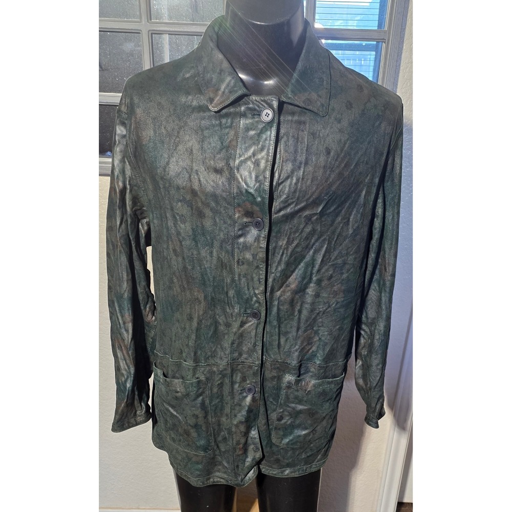 Vintage Peruzzi Italy Reversible Leather Suede Jacket Floral Metallic Print L